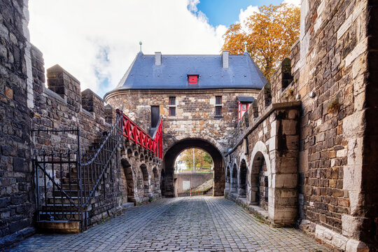 Ponttor - medieval city gate in Aachen, Germany. View inside the foregate