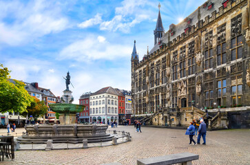 The Karlsbrunnen, also market fountain, is located on the market in Aachen directly in front of the...