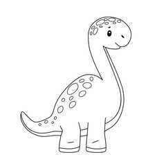 Cute dinosaur sketch. Black outline of childish animal for coloring pages.