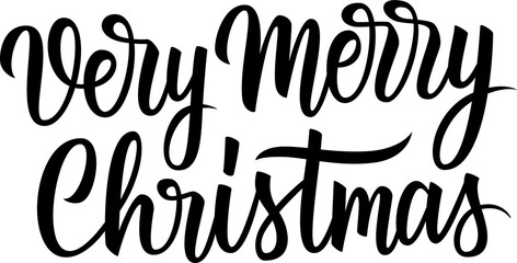 Very Merry Christmas hand lettering. Calligraphic element for Christmas holiday greetings graphic design. PNG file.