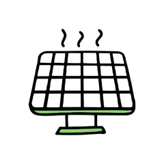 Solar panels. Green energy. Co2 concept of climate change .  Vector isolated doodle