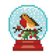 Pixel Art Christmas Glass Ball with Bullfinch