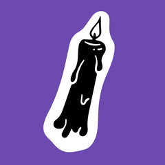 Melting wax candle with burning fire, spooky glowing light. Mystic candlelight with flame for creepy Halloween and black magic, witchcraft, wizardry. Isolated flat vector illustration