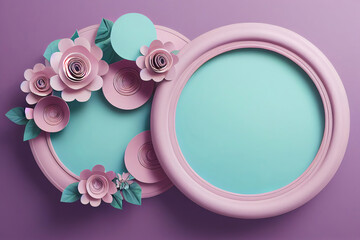 Beautiful floral frame mockup with flowers, pastel colors, ideal for luxury product ads, banner background