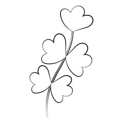 A twig of a plant and a flower with a thin line. Vector on a white background