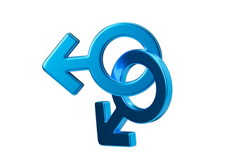 Two male sex symbols on transparent background. Mars symbol for men. Gender sign. Alternative love, LGBT community. Gay couple, relationship. Diversity, homosexuality, equal marriage. 3D rendering.