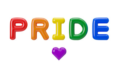 Rainbow PRIDE letters isolated on transparent background. LGBT community, include lesbians, gays, bisexuals and transgender people. Alternative love. Diversity, homosexuality, equal marriage. 3D 