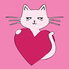 a white cat with a pink heart