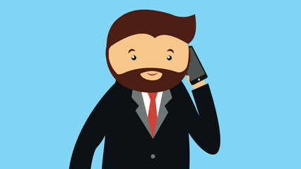 A man with a beard in a suit speaks on the phone