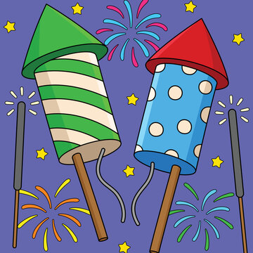 New Years Eve Fireworks Colored Cartoon 