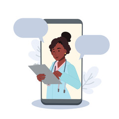 Personal doctor giving advice for patient, medical app. Vector illustration