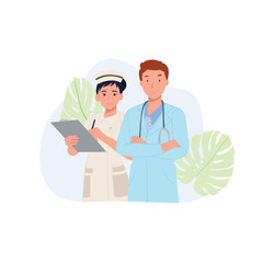 People characters work in Hospital. Nurse, doctor. Male and female medical characters. Vector illustration