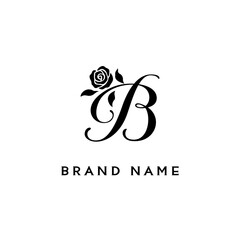 Initial Letter Type B and rose,  Logo Sign Symbol design