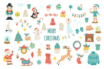 Fototapeta premium Christmas set. Clipart. Flat vector illustration