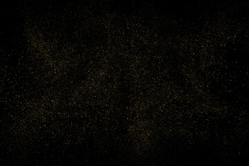Gold Glitter Texture Isolated on Black Background. Golden stardust. Amber Particles Color. Sparkles Rain. Vector Illustration, Eps 10.