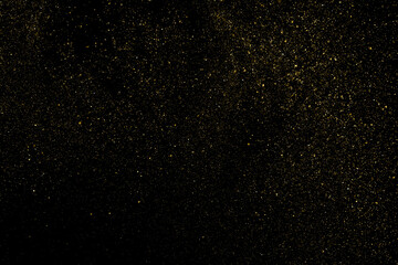 Gold Glitter Texture Isolated on Black Background. Golden stardust. Amber Particles Color. Sparkles Rain. Vector Illustration, Eps 10.