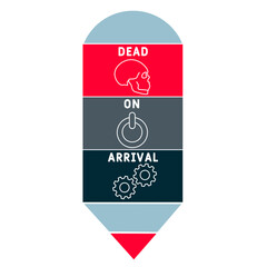 DOA - Dead On Arrival acronym. business concept background.  vector illustration concept with keywords and icons. lettering illustration with icons for web banner, flyer, landing page