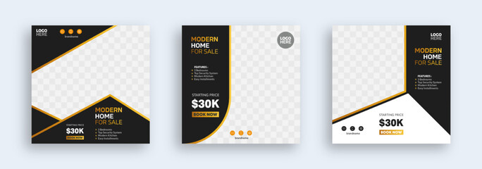 Social media template banner in luxury design style. Square post template for house architecture service promotion.