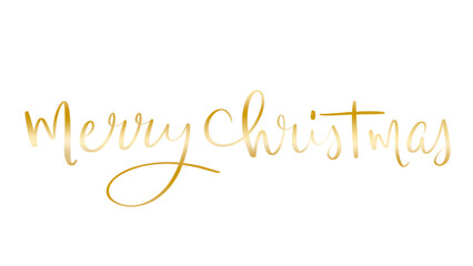MERRY CHRISTMAS metallic gold brush lettering banner with drop shadow on transparent background