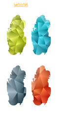 Set of vector polygonal maps of Qatar. Bright gradient map of country in low poly style. Multicolored Qatar map in geometric style for your infographics. Authentic vector illustration.