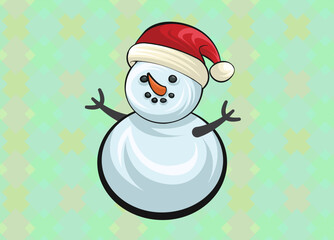 Christmas Cute Little Cheerful Snowman with Red Santa’s Cap. Christmas cute cartoon character.