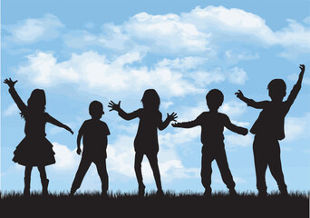 Dancing children. Silhouettes people conceptual.	