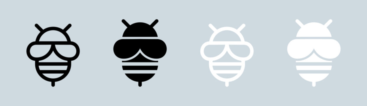 Bee icon set in black and white. Honey signs vector illustration.