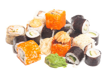 Sushi rolls japanese food isolated on white