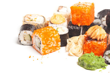 Sushi rolls japanese food isolated on white