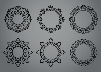 Set of decorative frames Elegant vector element for design in Eastern style, place for text. Floral black and gray borders. Lace illustration for invitations and greeting cards