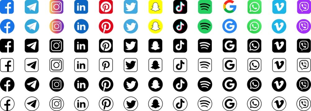 Icon set of popular social applications with rounded corners. Social media icons modern design on transparent background for your design. PNG image