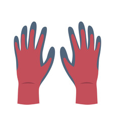 Red garden gloves. Textile, cotton or rubber accessories to protect hands from branches, ground and rain. Inventory for comfortable work on private territory. Cartoon flat vector illustration