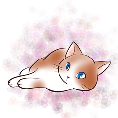 かわいいねこが寝転がっているイラスト