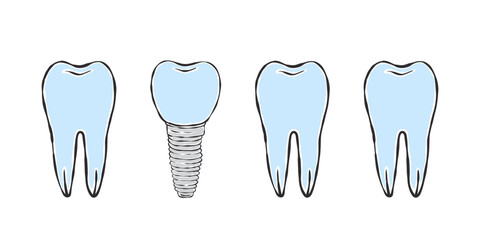 Dental tooth icons. Sketch style drawing. Infographics in dentistry. Vector illustration