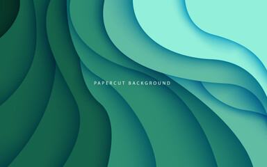 Multi layers green color texture 3D papercut layers in gradient vector banner. Abstract paper cut art background design for website template. Topography map concept or smooth origami paper cut