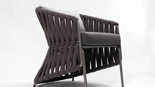 Luxury armchair with cushion made of quality environmentally friendly materials. Insulated. White background 
