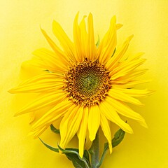 Sunflower flower on a yellow background. Selective focus, out of focus. Floral background in bright colors.