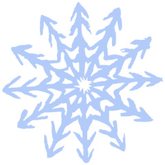Rough hand-drawn single blue snowflake. Simple winter vector clipart isolated on transparent background