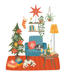 Christmas and Happy New Year isolated illustration of sweet home. Vector design.