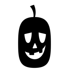 Halloween pumpkin silhouette. Round and scary vegetable. Facial expressions and emotions, feelings. Symbol of international holiday of horror and fear, abstract logo. Cartoon flat vector illustration