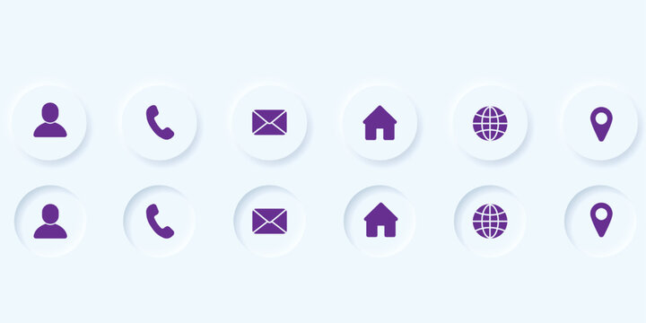 Vector neumorphic style contact button set for UI design
