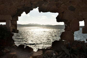 Caprera Island, view of the bay from the military forts of Punta Rossa