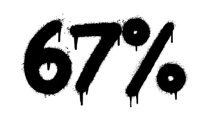 Spray Painted Graffiti 67 percent sprayed isolated with a white background. Graffiti 67 percent icon with over spray in black over white. Vector Illustration.