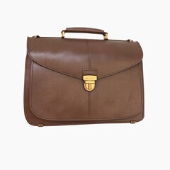 Brown Leather Businessman Briefcase Isolated on White Background