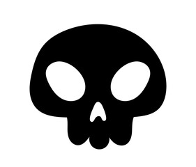 Halloween skull silhouette. Skeleton head, scary pattern and logotype. Sticker for social networks and messengers. Horror and fear, phobia and panic, nightmare. Cartoon flat vector illustration