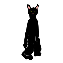 Black silhouette of a cat isolated on a white background. Vector cartoon cat illustration that can be used for symbol for design, logo, wildcat, cat, pet, carnivore, animal, nature, wildlife.