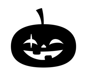 Halloween pumpkin silhouette. Vegetable with scary carved face. Round sticker for social networks, graphic element for printing on fabric. Autumn holiday of fear. Cartoon flat vector illustration