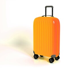 Stylish Yellow Suitcase On Wheels isolated On White. Travel Concept, Suitcase 3D icon. 3D Rendering.
