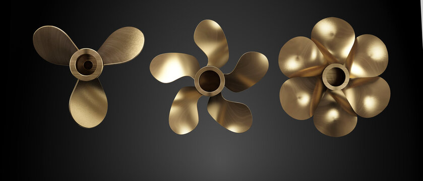 Nautical  propellers for boat's engine, 3d illustration, 3d rendering