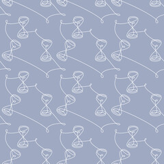 One line continuous hourglass vector seamless pattern. Abstract backdrop illustration. Wallpaper, graphic background, fabric, textile, print, wrapping paper or package design. Time concept.